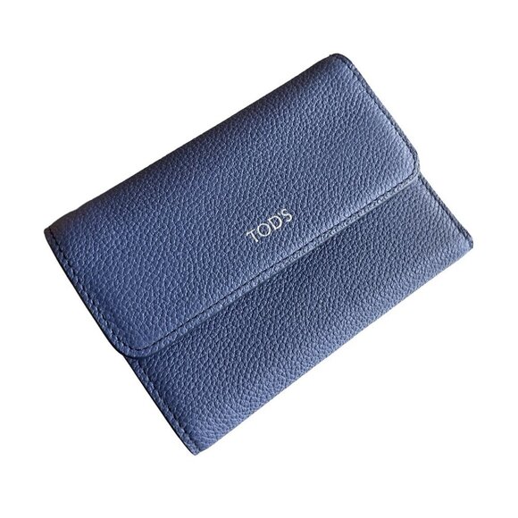 Tod's Woman Blue Pebbled Leather SEL Tri-fold snap wallet, XAWSELB1201WEB0GYA - Picture 1 of 10